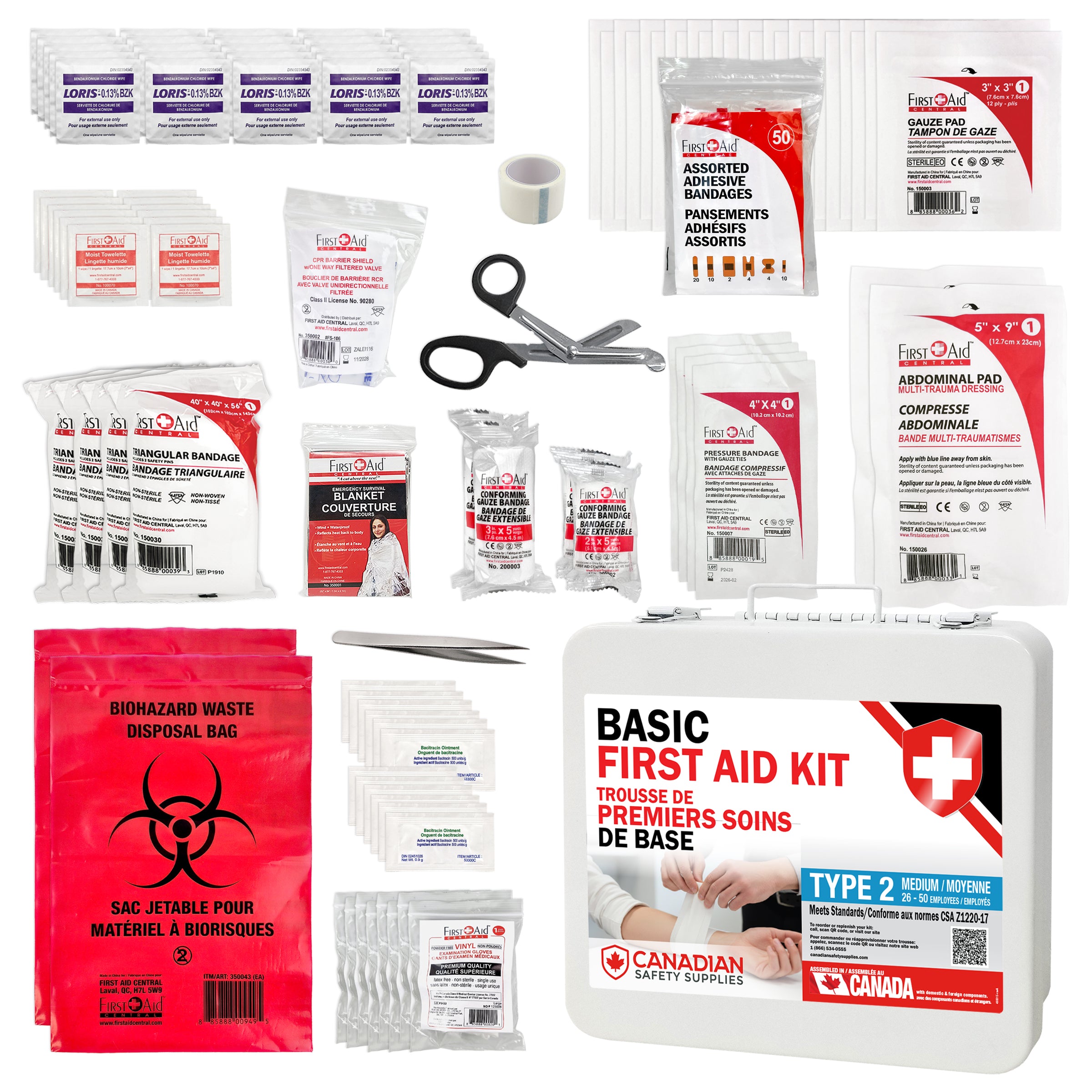 First Aid Kit Type 2 Basic, as per CSA Z1220-17 Standard - Medium (26-50 Persons)