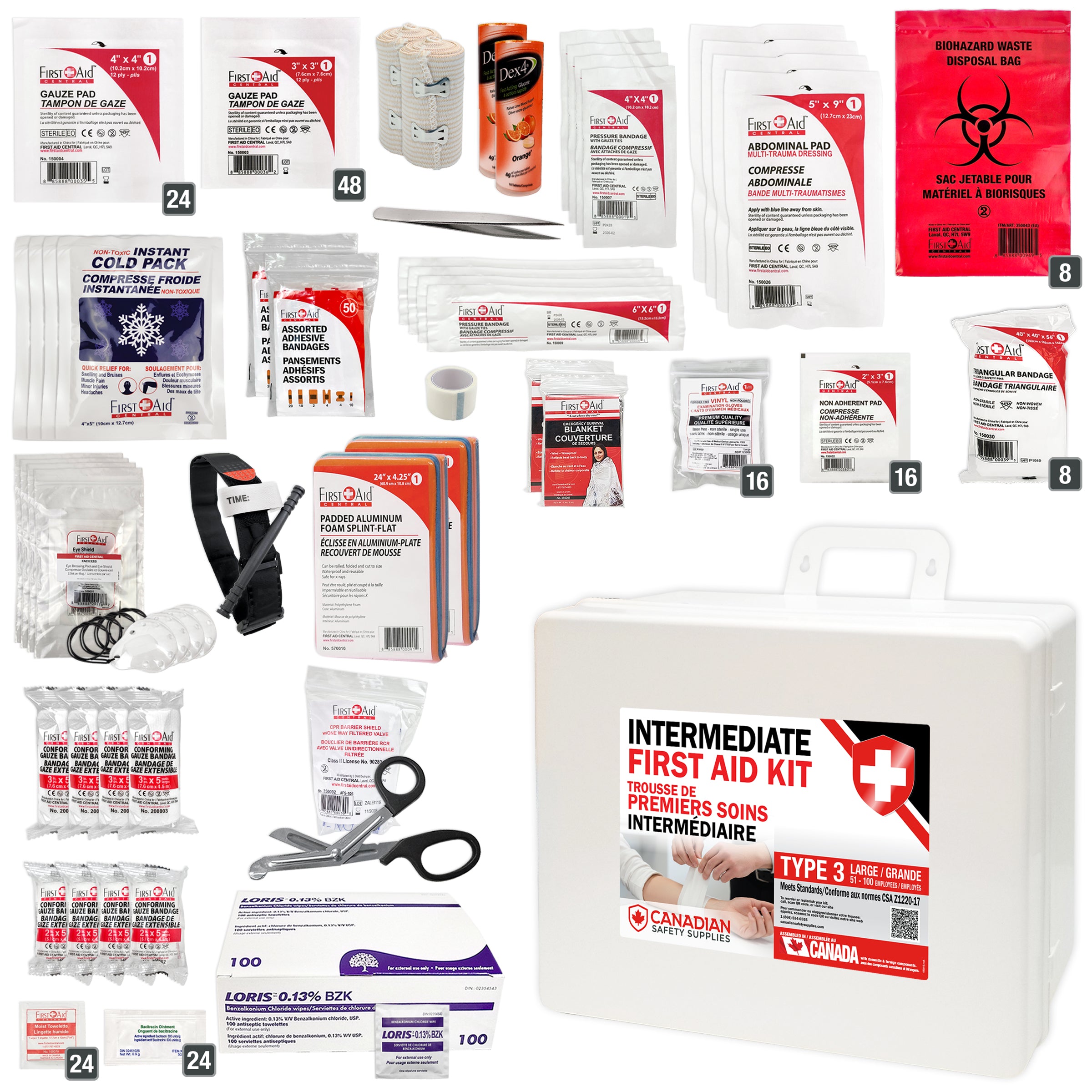 Trousse de premiers soins intermédiaire de type 3 et recharge – Grande (51 à 100 travailleurs)