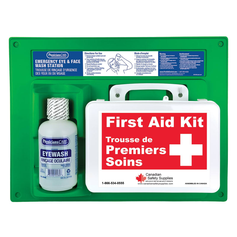 Single Eyewash Station with 500 ml Eyewash Bottle and Type 2 First Aid Kit