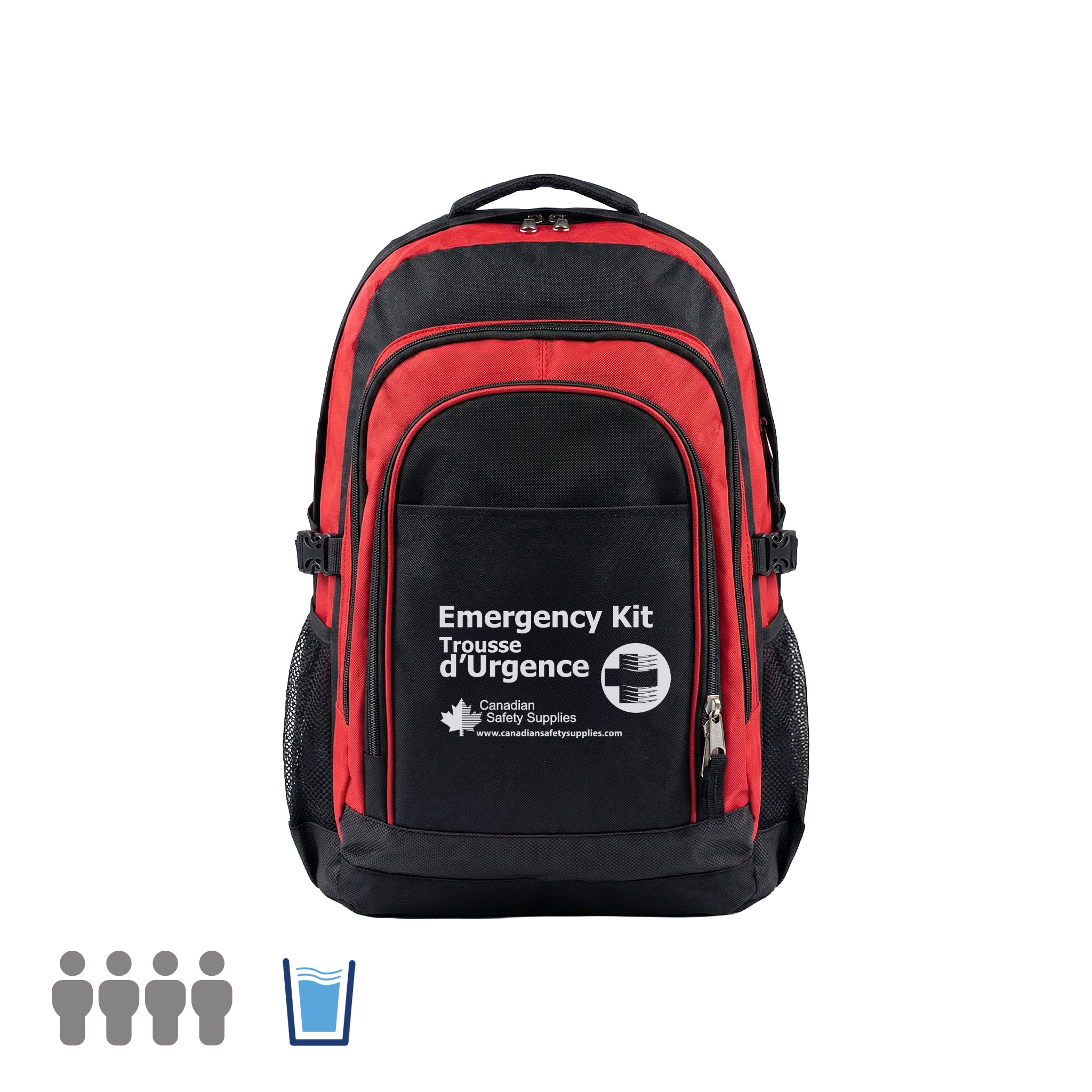 Trousse d'urgence pour 4 personnes, 72 heures, avec eau