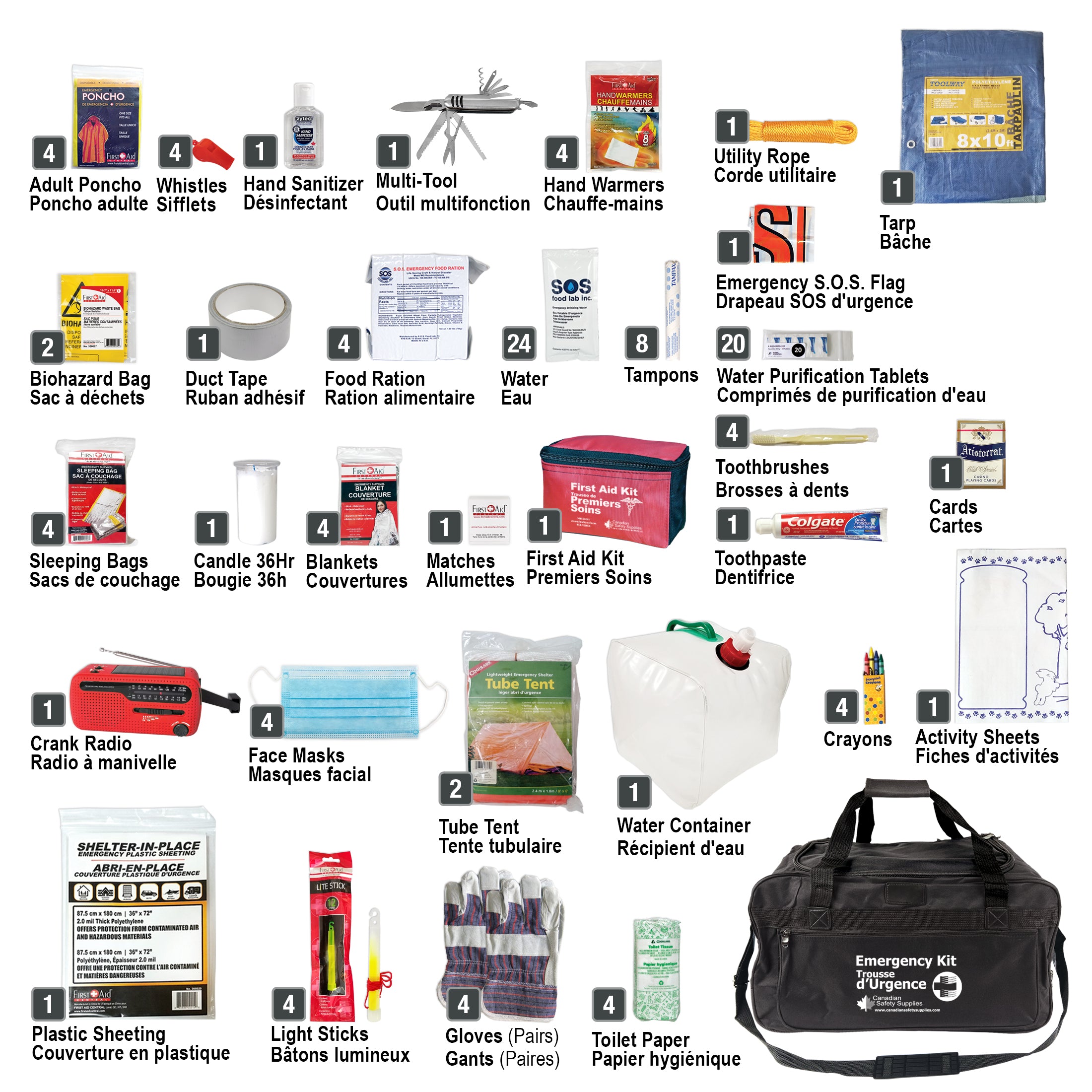 Deluxe 4 Person 72 Hour Emergency Survival Kit with Water