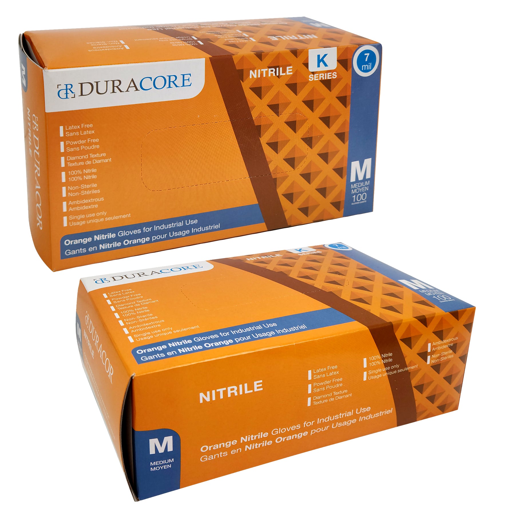 DURACORE, Nitrile Orange Textured Gloves, Powder Free, 7mil, Box of 100