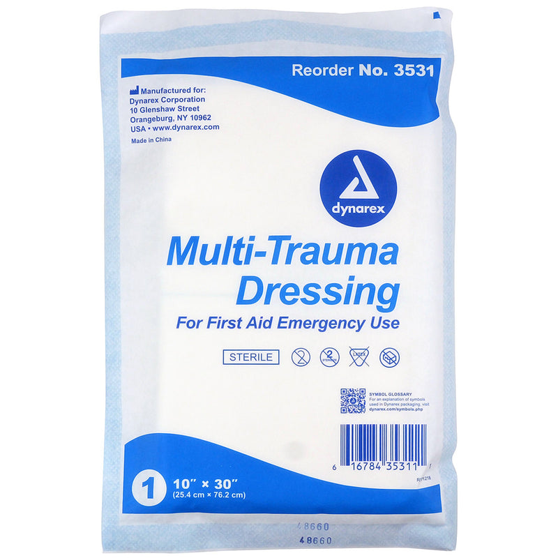 Dynarex Trauma Dressing - Non-Woven - 10" X 30" - Rectangle - Sterile