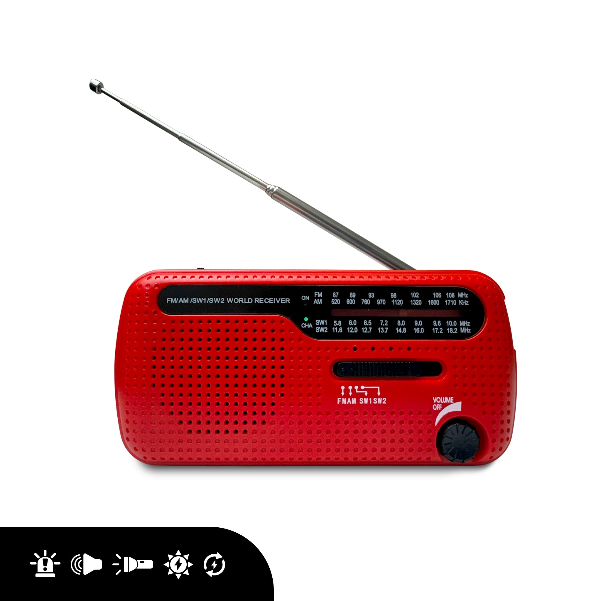 Lampe de poche radio à manivelle/énergie solaire avec sirène