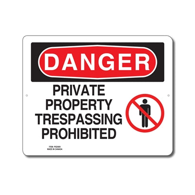 PRIVATE PROPERTY TRESPASSING PROHIBITED - DANGER SIGN