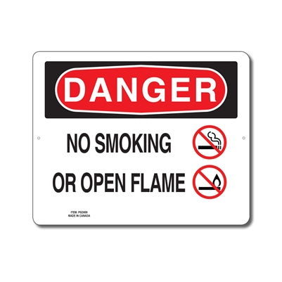 NO SMOKING OR OPEN FLAME - Enseigne Danger - en Anglais