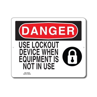 USE LOCKOUT DEVICE WHEN EQUIPMENT IS NOT IN USE - DANGER SIGN