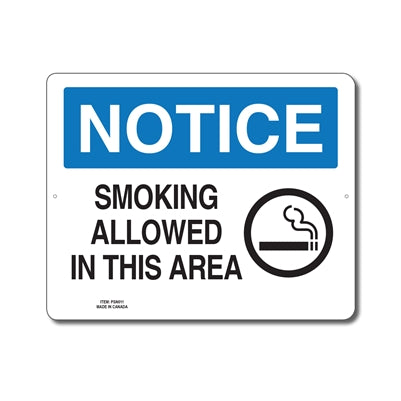 SMOKING ALLOWED IN THIS AREA - Enseigne D'avis - en Anglais