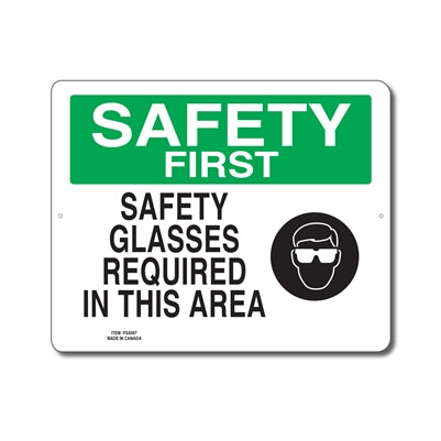 SAFETY GLASSES REQUIRED IN THIS AREA - SAFETY FIRST SIGN