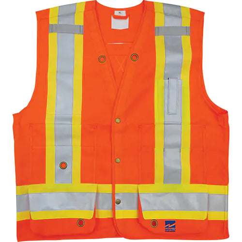 Surveyor Safety Vest, High Visibility Orange, X-Large, Polyester, CSA Z96 Class 2 - Level 2